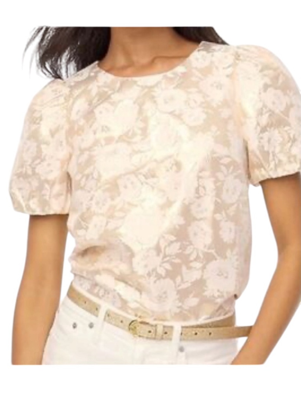 J. Crew Cream gold Jacquard puff-sleeve top Puff-Sleeve Blouse
